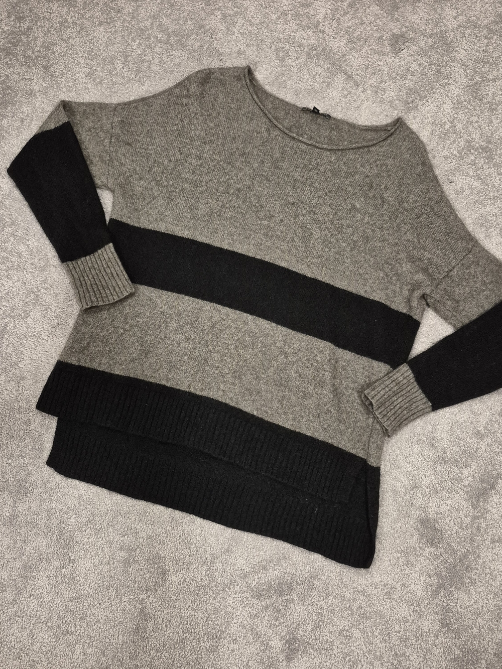 Eileen Fisher Gray and Black Striped Scoop-Neck Sweater